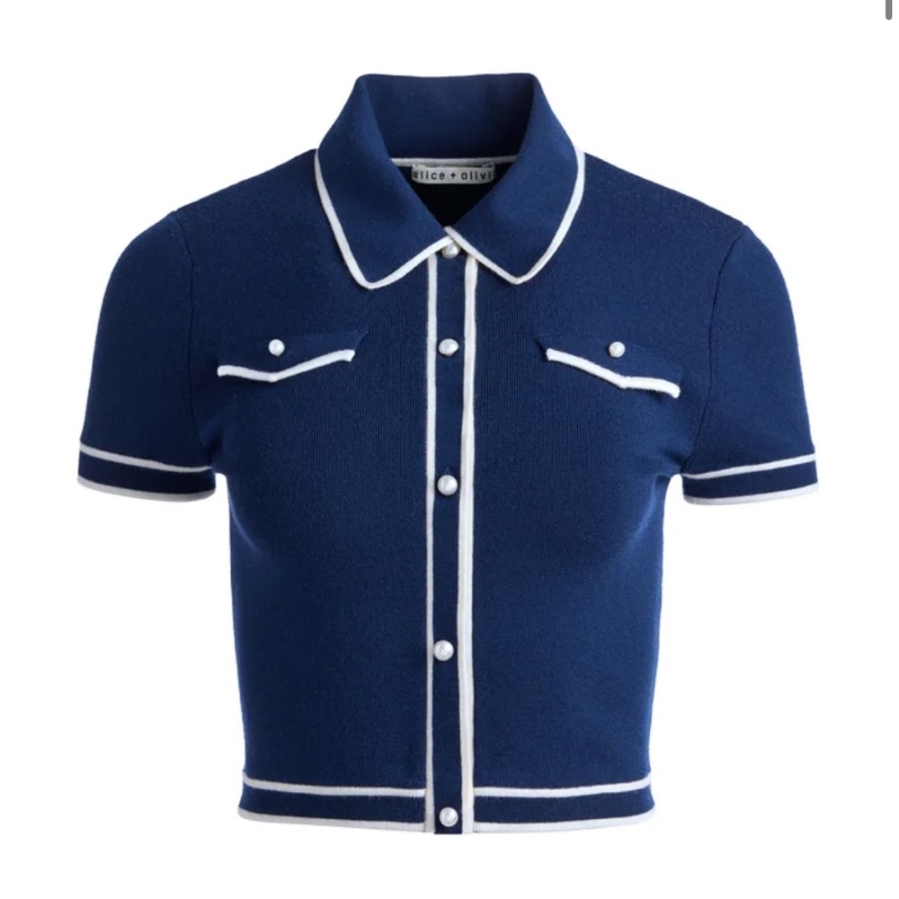 Alice and Olivia Marlena Polo in Indigo & Ecru size small NWT